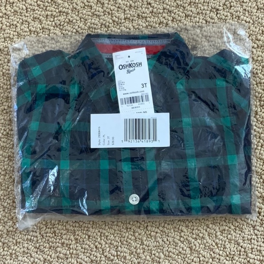 BNWT Osh Kosh Plaid Button Down Size 3T